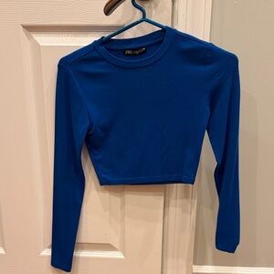 Zara Women's Vibrant Blue Long Sleeve Crop Top